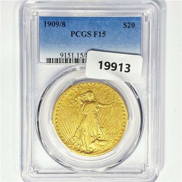 1909/8 $20 Gold Double Eagle PCGS F15