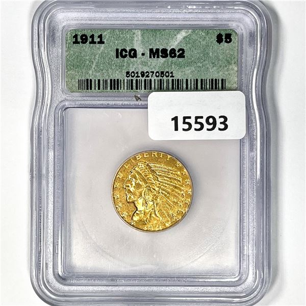 1911 $5 Gold Half Eagle ICG MS62