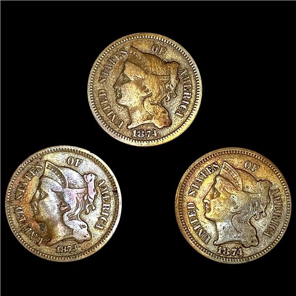 (3) Nickel 3 Cents (1873, (2) 1874) NICE CIRCUL