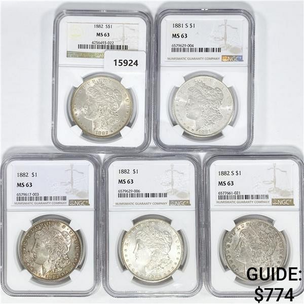 1881-1882 Set (5) Morgan Silver Dollar NGC MS63