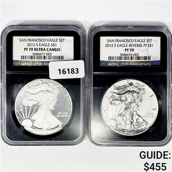 (2) 2012-S American Silver Eagles NGC PF70