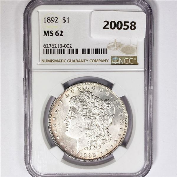 1892 Morgan Silver Dollar NGC MS62