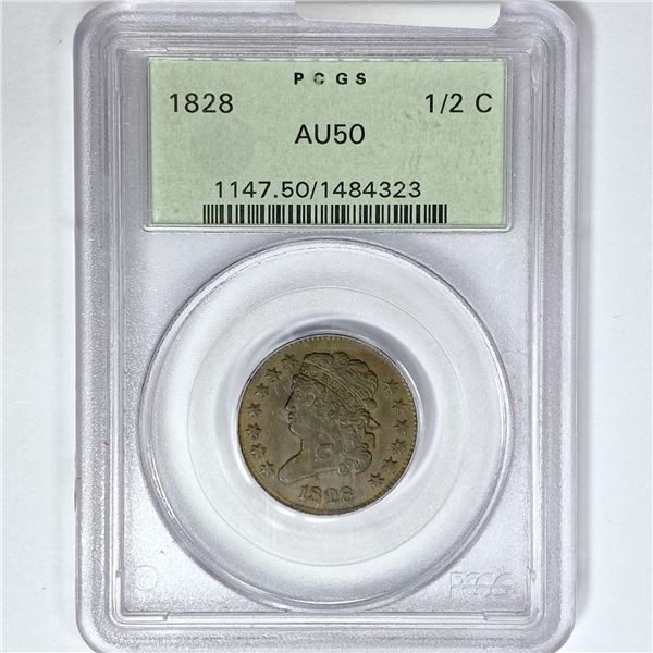 1828 Classic Head Half Cent PCGS AU50