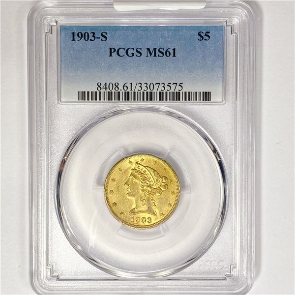 1903-S $5 Gold Half Eagle PCGS MS61