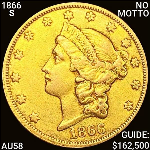 1866-S NO MOTTO $20 Gold Double Eagle CHOICE AU