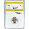 1857 Silver Three Cent PGA MS66 Rainbow