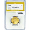 Image 1 : 1908 $5 Gold Half Eagle PGA MS65+