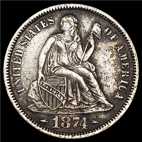 1874 Arws Seated Liberty Dime NEARLY UNCIRCULATED