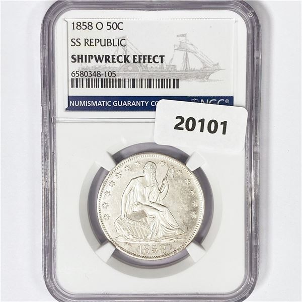 1858-O Seated Lib. 50C NGC Shipwreck SS Rep Set