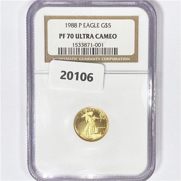 1988-P $5 1/10oz American Gold Eagle NGC PF70 UC