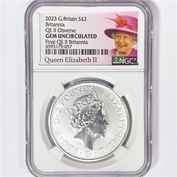 2023 1oz G.B. S2Â£ NGC GEM UNC Q. Elizabeth II