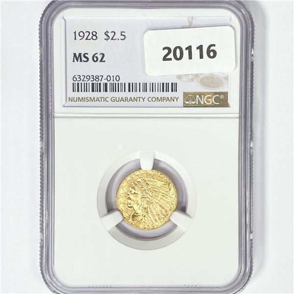 1928 $2.50 Gold Quarter Eagle NGC MS62