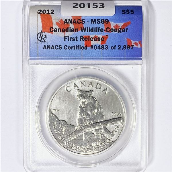 2012 $5 1oz Canada Silver Cougar ANACS MS69