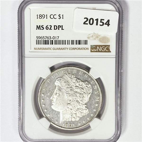 1891-CC Morgan Silver Dollar NGC MS62 DPL