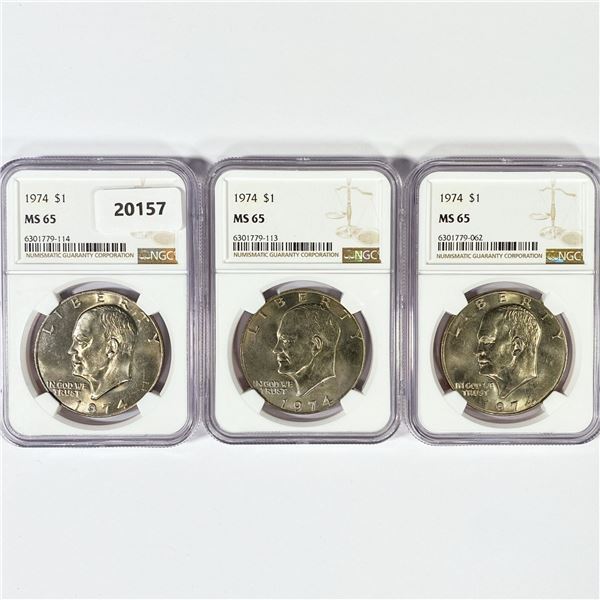 1974 Set (3) Eisenhower Silver Dollars NGC MS65