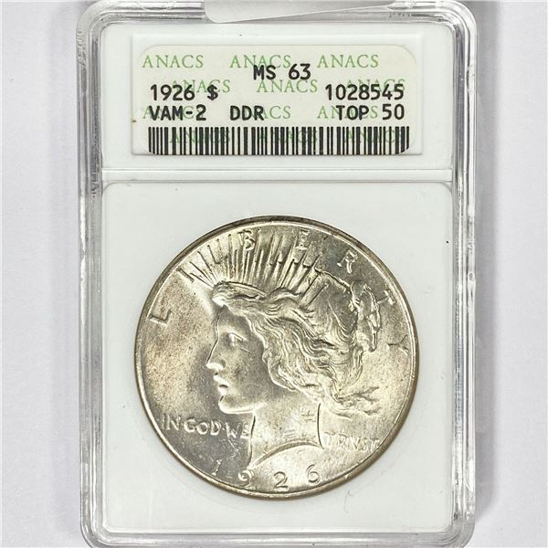 1926 Silver Peace Dollar ANACS MS63 VAM-2 DDR