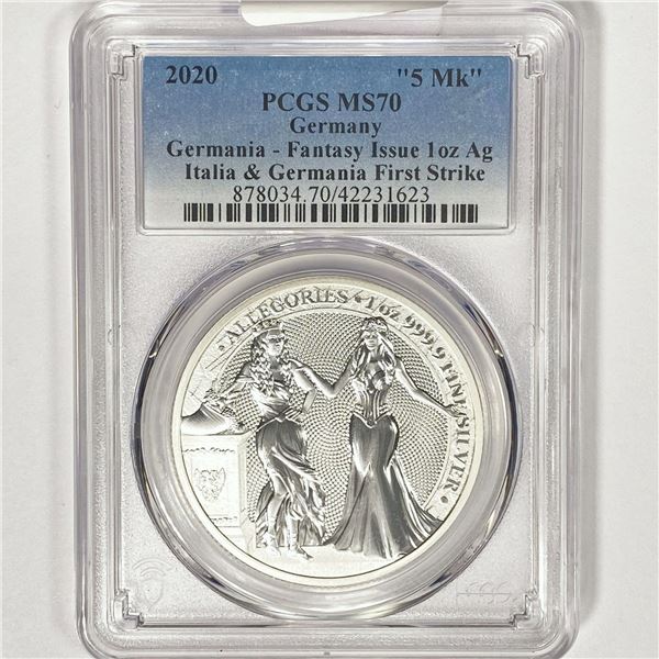 2020 5 Mk 1oz Silver Germania PCGS MS70 1st