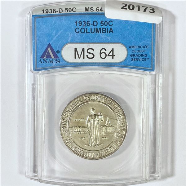 1936-D Columbia Half Dollar ANACS MS64