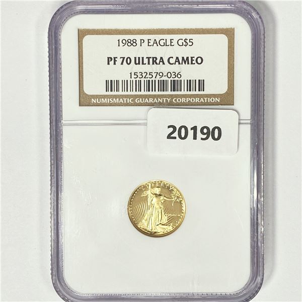 1988-P $5 1/10oz American Gold Eagle NGC PF70 UC