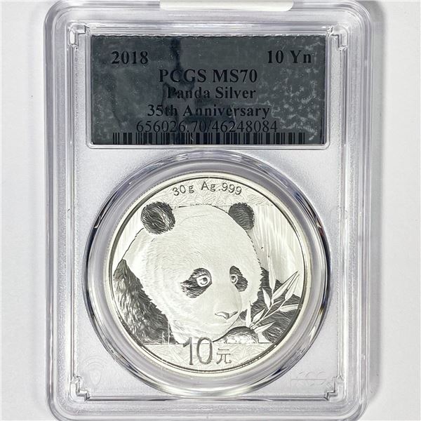 2018 10 Yn China Panda Silver PCGS MS70 35th Ann