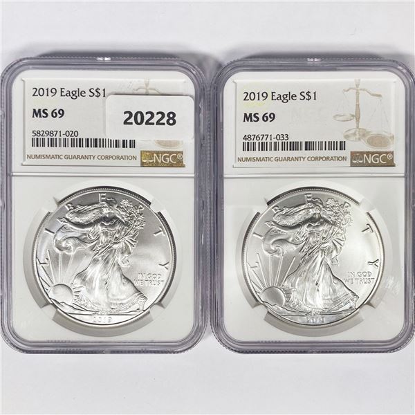 2019 Set (2) American Silver Eagles NGC MS69