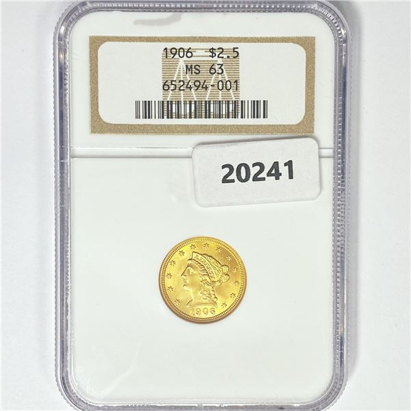 1906 $2.50 Gold Quarter Eagle NGC MS63