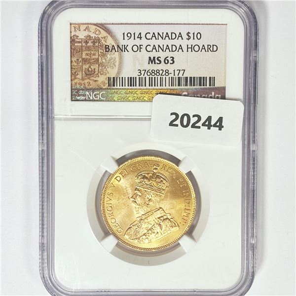 1914 $10 Canada Gold NGC MS63 Bank of Canada Hoar