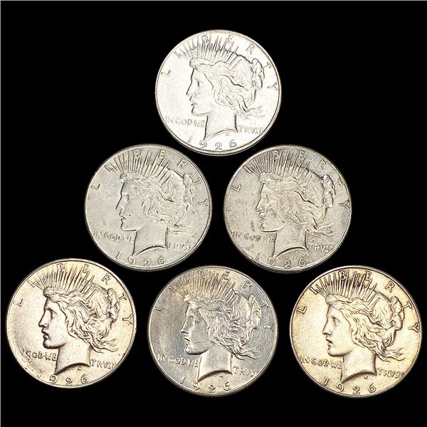 (6) 1926 Peace Silver Dollars NEARLY UNCIRCULATED