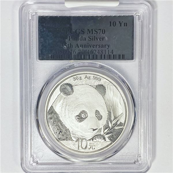 2018 10 Yn China Panda Silver PCGS MS70 35th Ann