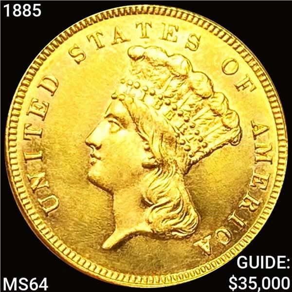 1885 $3 Gold Piece CHOICE BU