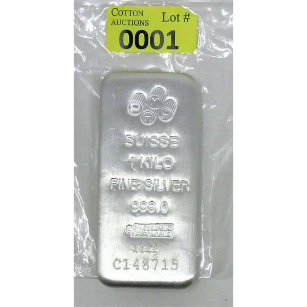 1 Kilo .999 Silver Valcambi Suisse Serial Numbered Bar