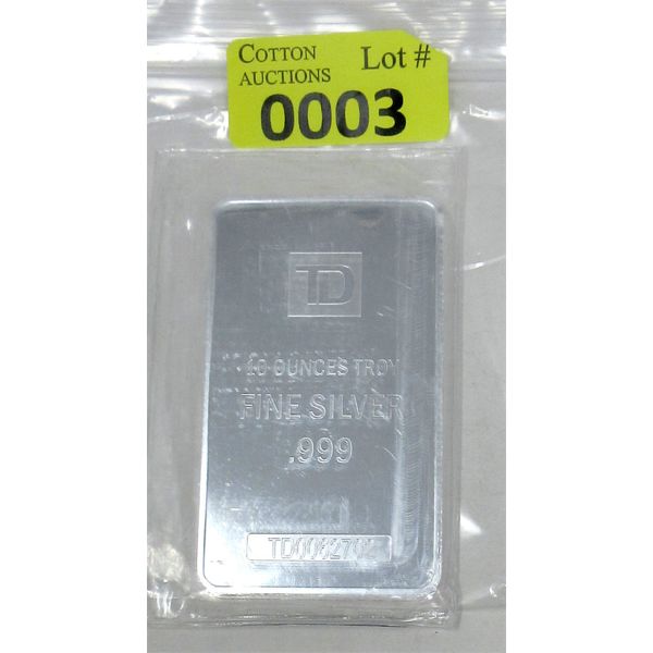 10 Oz .999 Silver TD Bank Investor Bar