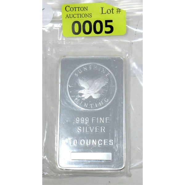 10 Oz .999 Silver Sunshine Minting Bar with Decoder Back