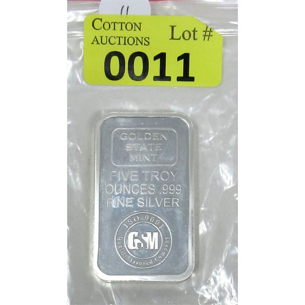 5 Oz .999 Silver Golden State Mint Bar