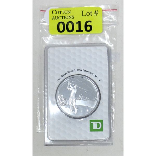 1 Oz .9999 Silver TD Golf Motif Round in Assay Card 