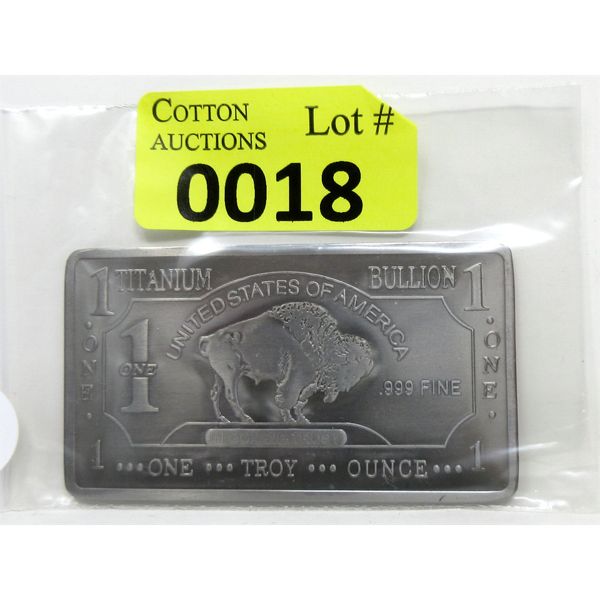 1 Oz .999 Fine Titanium Buffalo Investor Bar