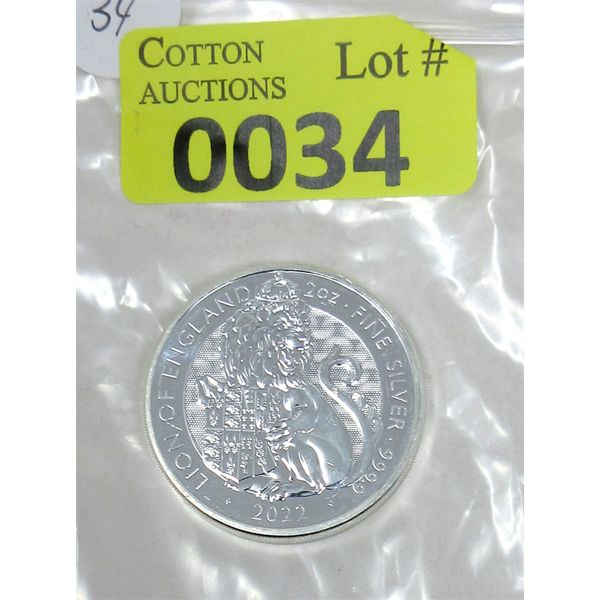 2 Oz .9999 Silver 2022 Lion of England Coin