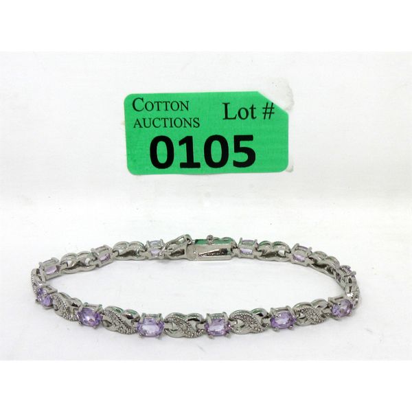 6.02 CTW Amethyst & Diamond Tennis Bracelet 