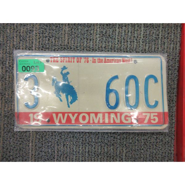 Wyoming 1975 License Plate - Single Plate 