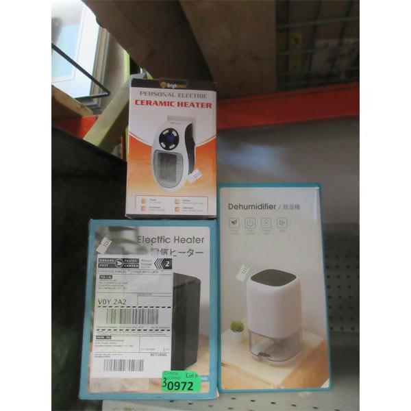 2 Personal Size Ceramic Heaters & 1 Dehumidifier