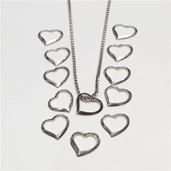 Silver Pack Of 12 Floating Heart Pendant With St Silver Chain  Necklace, Suggested Retail Value $50