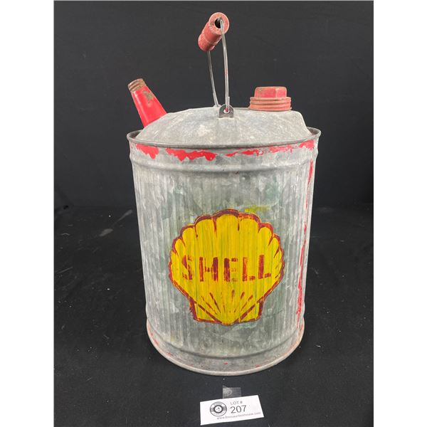 Vintage Metal Gas Can Custom Painted w/ Shell Sign