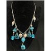 Image 2 : Vintage Unusual Silver with Dangling Green Glass Stone Pendants Necklace