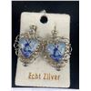 Image 2 : Vintage Silver Heart Shaped Dutch Dangle Earrings. Hand Painted Blue Mills