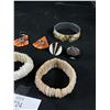 Image 2 : Assorted Vintage Abalone Shell Inlay Bangle 2 Shell Barcelets 2 Horn Rings & Earrings