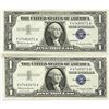 Image 1 : (2) 1957 B Consec $1 Silver Cert.'s