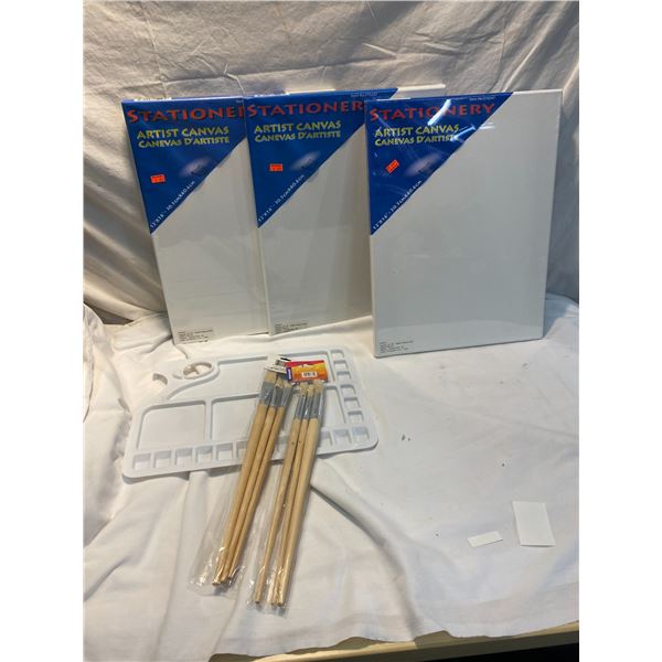 Artist canvases paint brushes