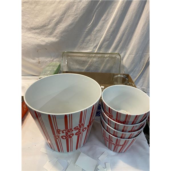 Popcorn bowls and other items