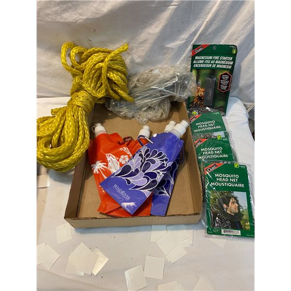 Fire starters ,tent pegs mosquito head  nets , rope etc