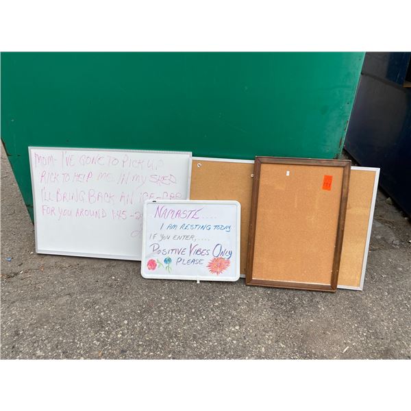 Cork boards and white board